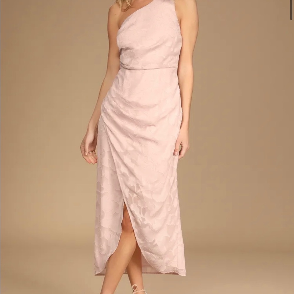 ✨Lulus Midi Dress One Shoulder Pink Floral XS